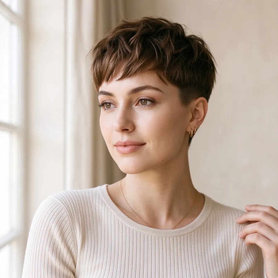 Woman wearing a glossy long hairstyle